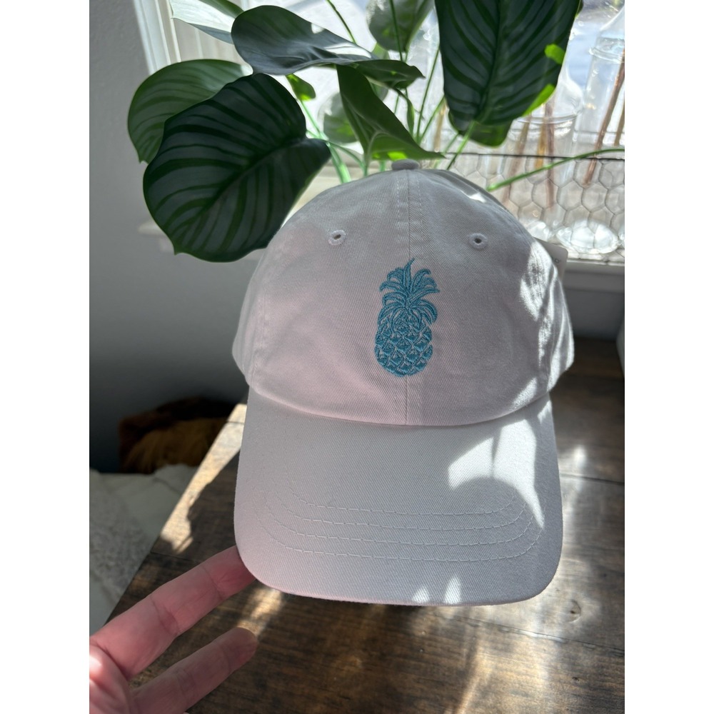 Tori Richard White Baseball Hat Adjustable Blue Embroidered Pineapple NWT